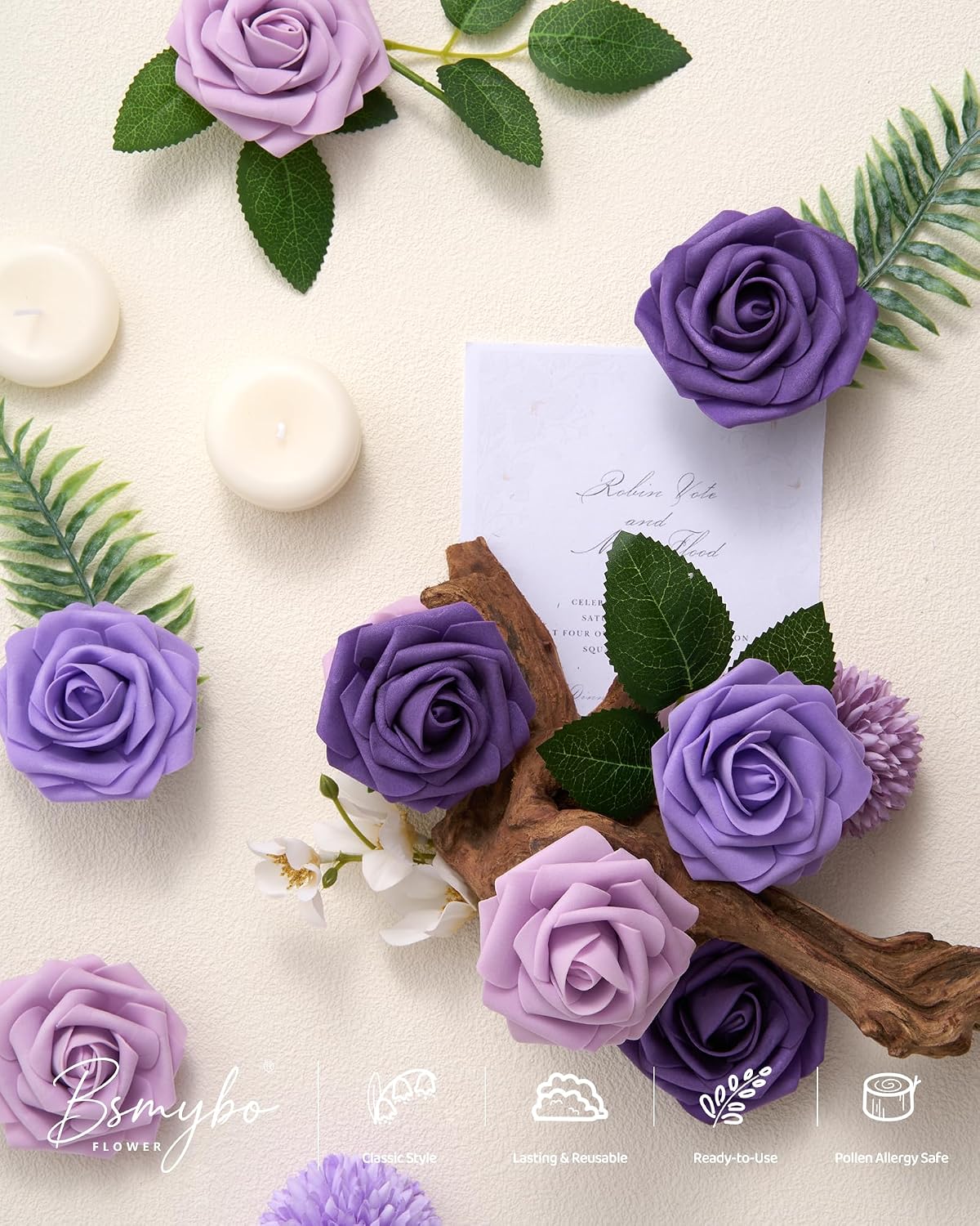Artificial Flowers Combo Box Purple Fake Rose Flower for Wedding Decoration