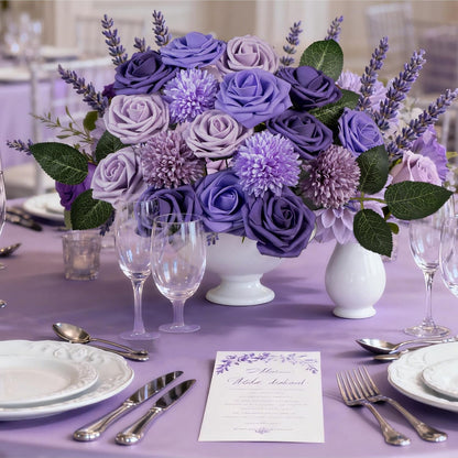 Artificial Flowers Combo Box Purple Fake Rose Flower for Wedding Decoration