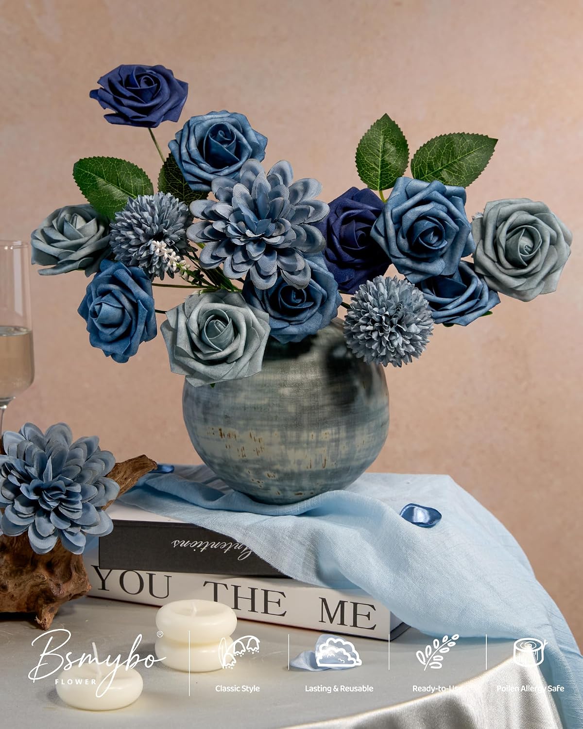 Artificial Flowers Combo Box Purple Fake Rose Flower for Wedding Decoration