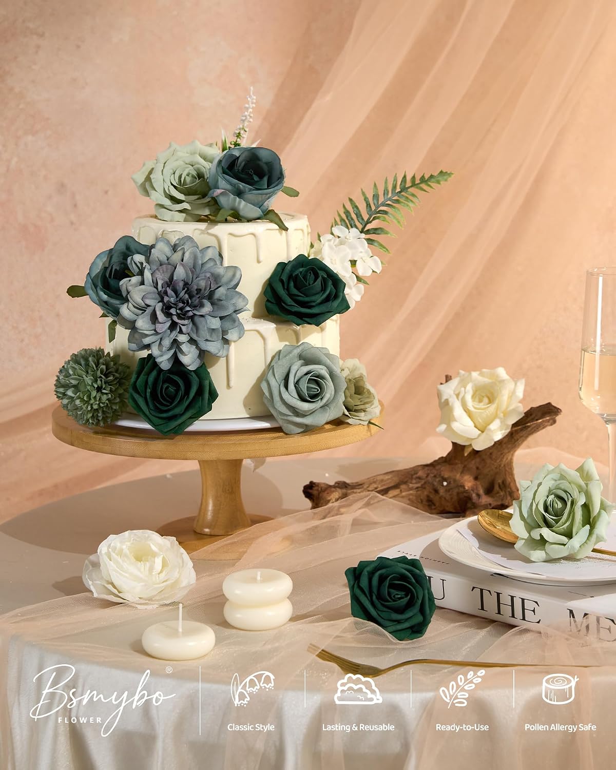 Artificial Flowers Combo Box Purple Fake Rose Flower for Wedding Decoration