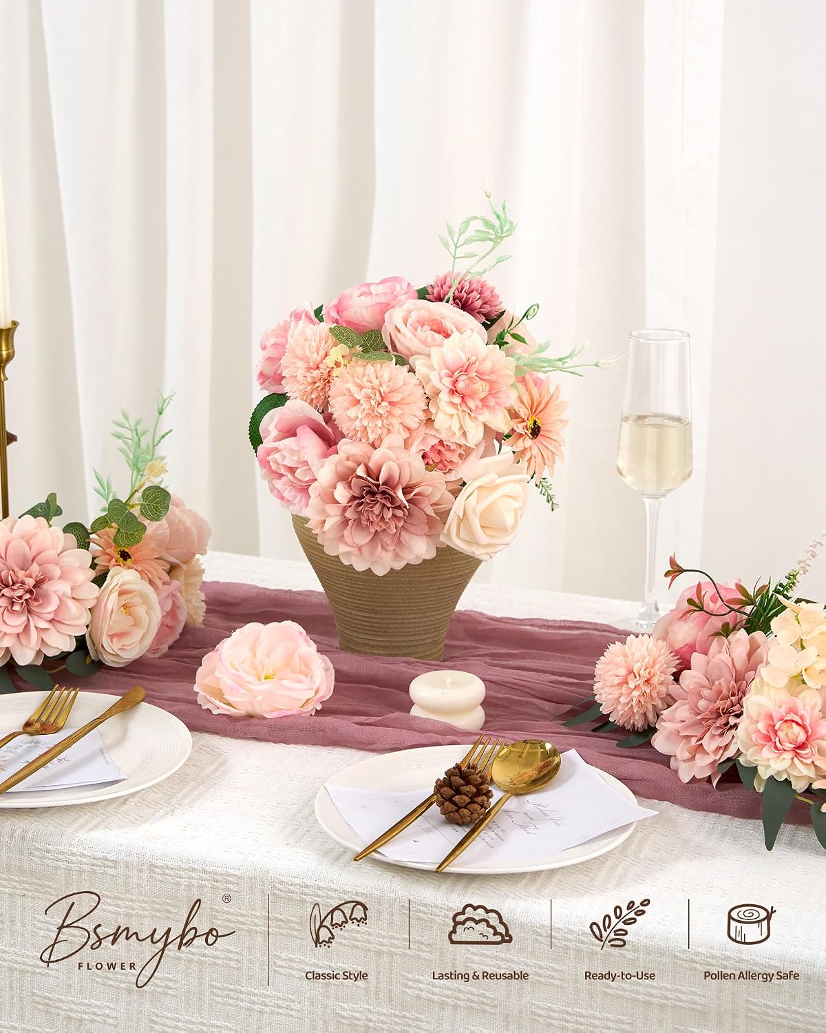 Artificial Flowers Combo Box Purple Fake Rose Flower for Wedding Decoration