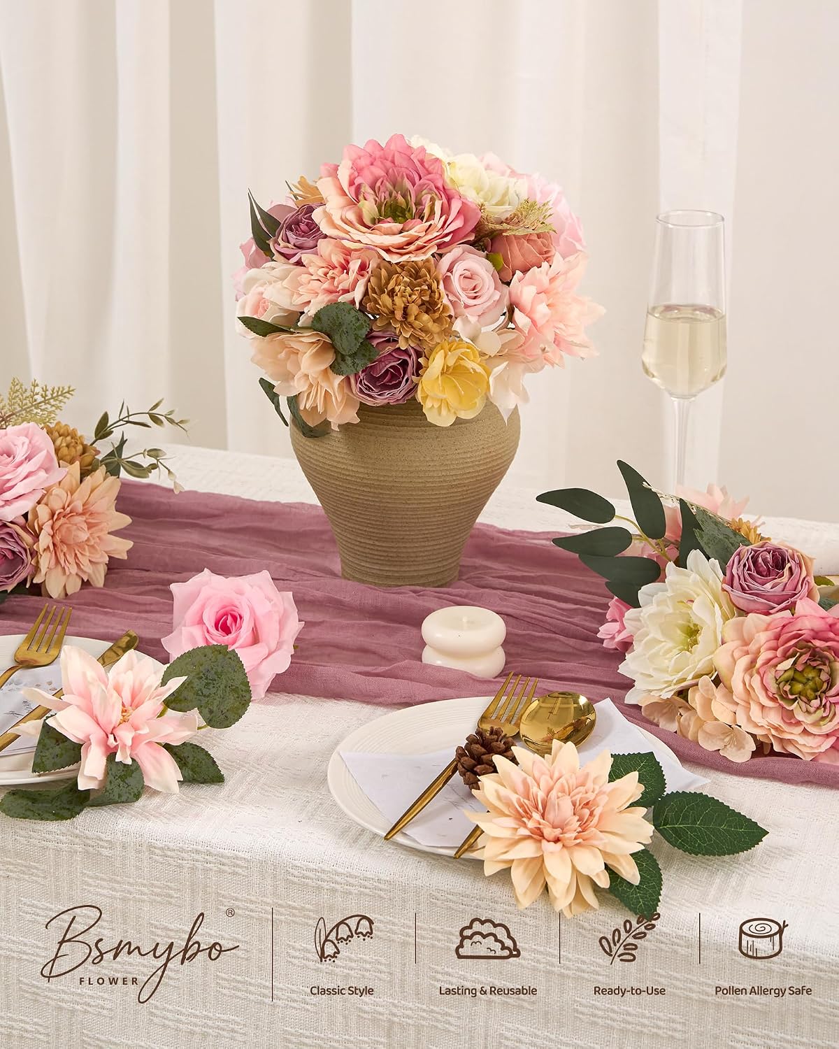 Artificial Flowers Combo Box Purple Fake Rose Flower for Wedding Decoration