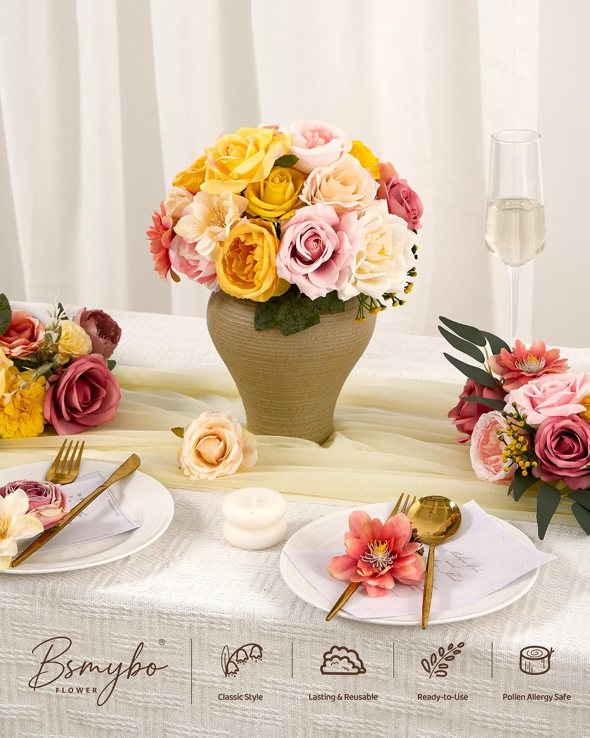 Artificial Flowers Combo Box Purple Fake Rose Flower for Wedding Decoration