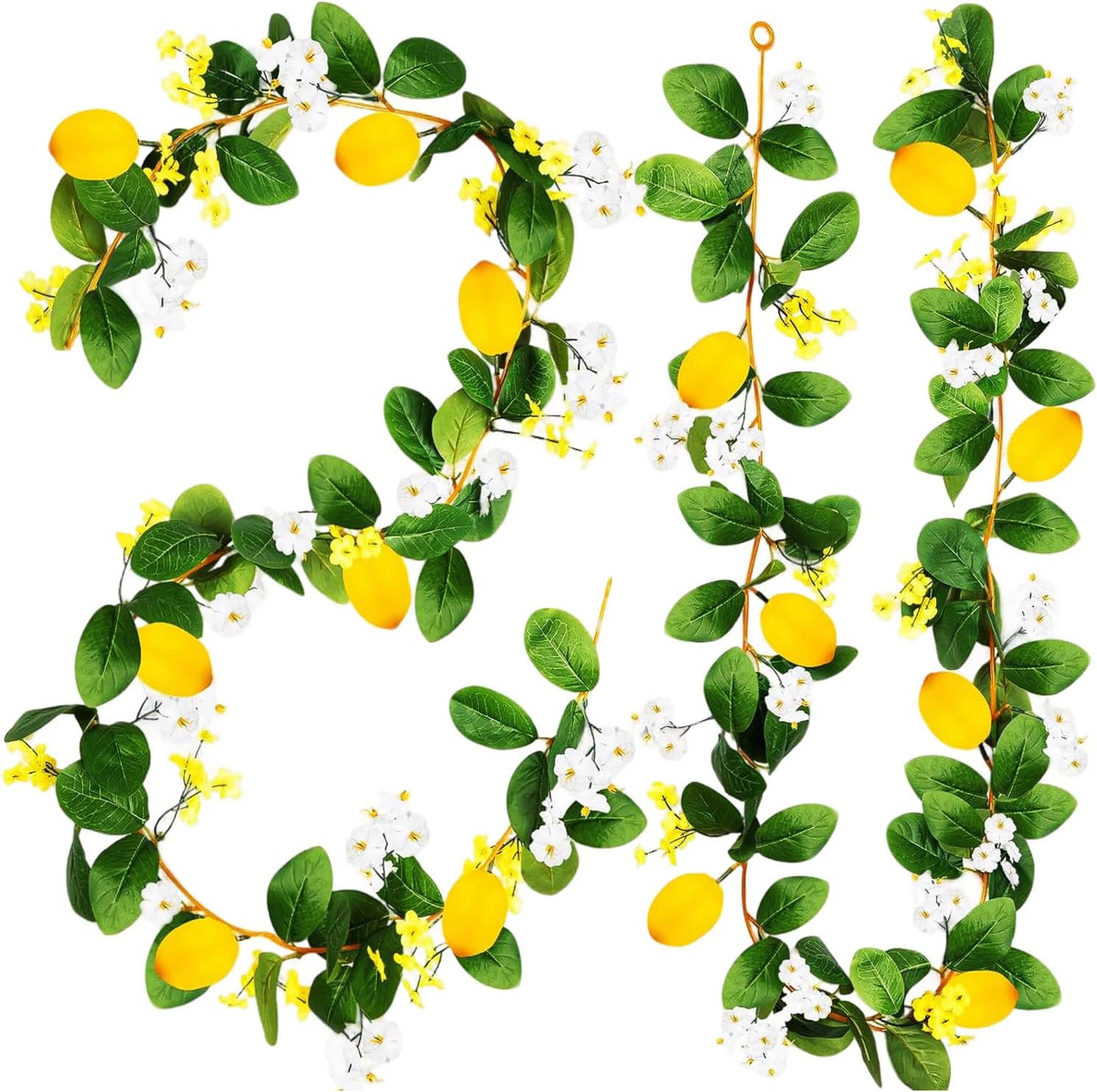 2PCS Artificial Lemon Garland (11Ft Total), Faux Fruit Vine with Greenery for Wedding Party, Wall Mantle Table Decor, Spring Summer Kitchen Door Decoration