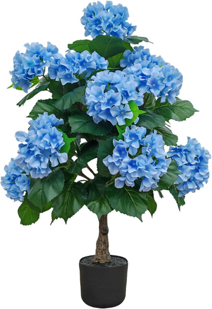 Hydrangea Artificial Trees Potted for Outdoor Indoor,3FT Realistic Faux Hydrangea Plants in Pot Silk Flowers Tree,UV Resistant Fake Tree Bushes Topiary for Garden Office Home Porch Front