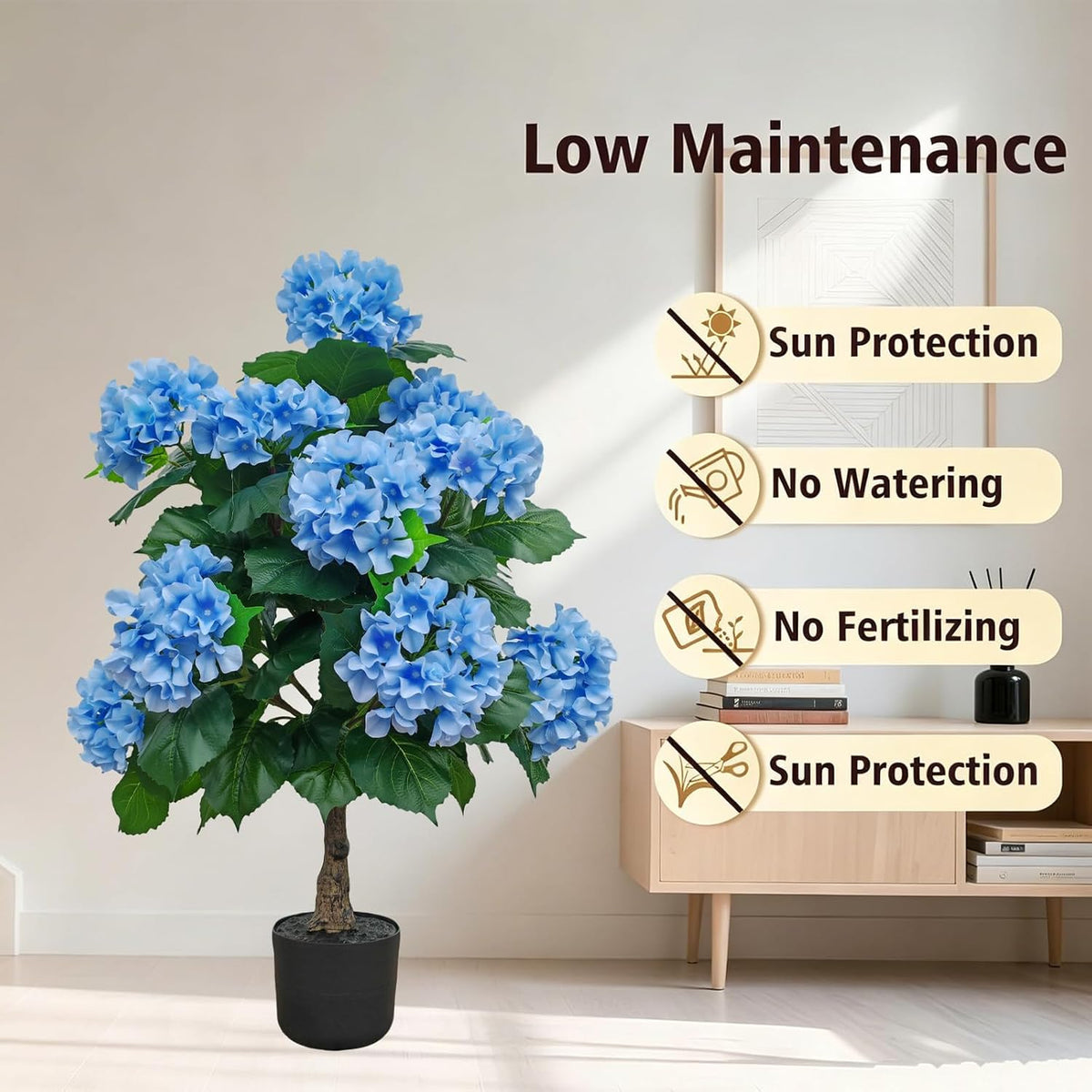 Hydrangea Artificial Trees Potted for Outdoor Indoor,3FT Realistic Faux Hydrangea Plants in Pot Silk Flowers Tree,UV Resistant Fake Tree Bushes Topiary for Garden Office Home Porch Front
