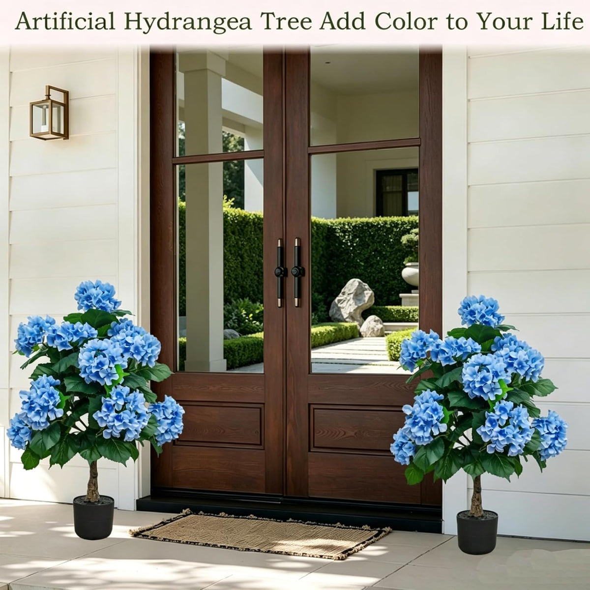 Hydrangea Artificial Trees Potted for Outdoor Indoor,3FT Realistic Faux Hydrangea Plants in Pot Silk Flowers Tree,UV Resistant Fake Tree Bushes Topiary for Garden Office Home Porch Front