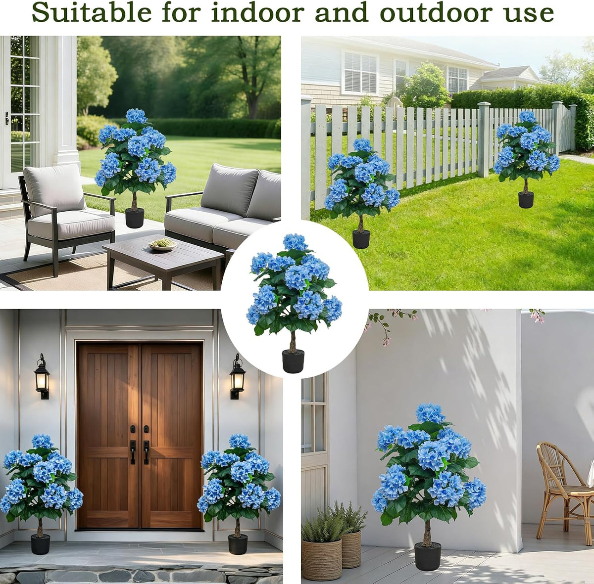 Hydrangea Artificial Trees Potted for Outdoor Indoor,3FT Realistic Faux Hydrangea Plants in Pot Silk Flowers Tree,UV Resistant Fake Tree Bushes Topiary for Garden Office Home Porch Front