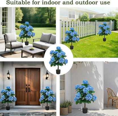 Hydrangea Artificial Trees Potted for Outdoor Indoor,3FT Realistic Faux Hydrangea Plants in Pot Silk Flowers Tree,UV Resistant Fake Tree Bushes Topiary for Garden Office Home Porch Front