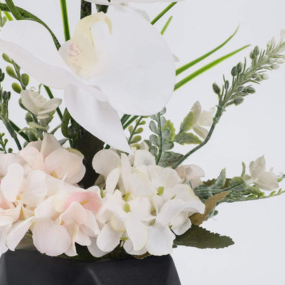 Artificial Potted Orchid Flower for Table Centerpieces,Real Touch White Fake Orchid Flowers in Vase for Home Decoration (Style 2,Black Vase)