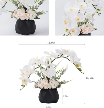Artificial Potted Orchid Flower for Table Centerpieces,Real Touch White Fake Orchid Flowers in Vase for Home Decoration (Style 2,Black Vase)