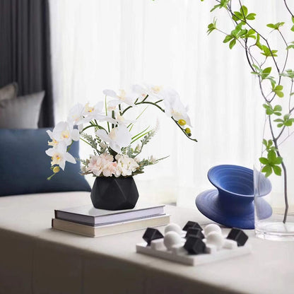 Artificial Potted Orchid Flower for Table Centerpieces,Real Touch White Fake Orchid Flowers in Vase for Home Decoration (Style 2,Black Vase)