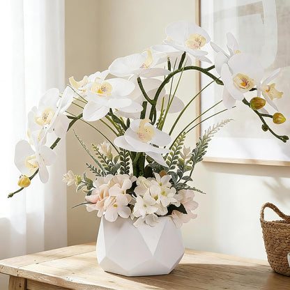 Artificial Potted Orchid Flower for Table Centerpieces,Real Touch White Fake Orchid Flowers in Vase for Home Decoration (Style 2,Black Vase)
