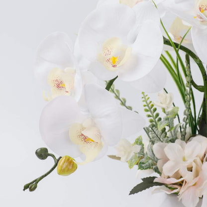 Artificial Potted Orchid Flower for Table Centerpieces,Real Touch White Fake Orchid Flowers in Vase for Home Decoration (Style 2,Black Vase)