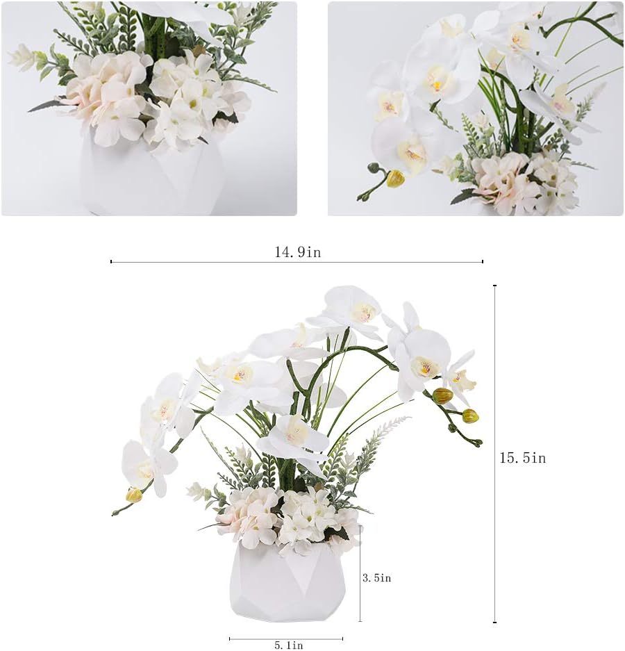 Artificial Potted Orchid Flower for Table Centerpieces,Real Touch White Fake Orchid Flowers in Vase for Home Decoration (Style 2,Black Vase)