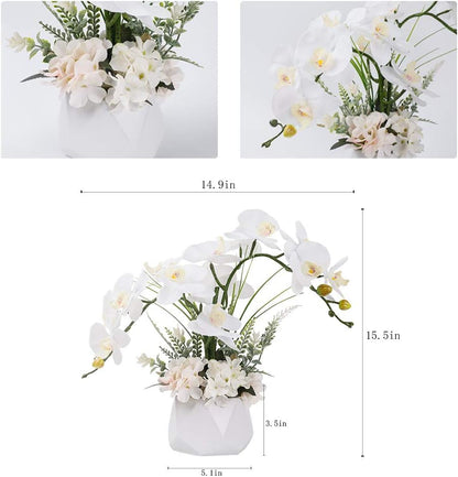 Artificial Potted Orchid Flower for Table Centerpieces,Real Touch White Fake Orchid Flowers in Vase for Home Decoration (Style 2,Black Vase)