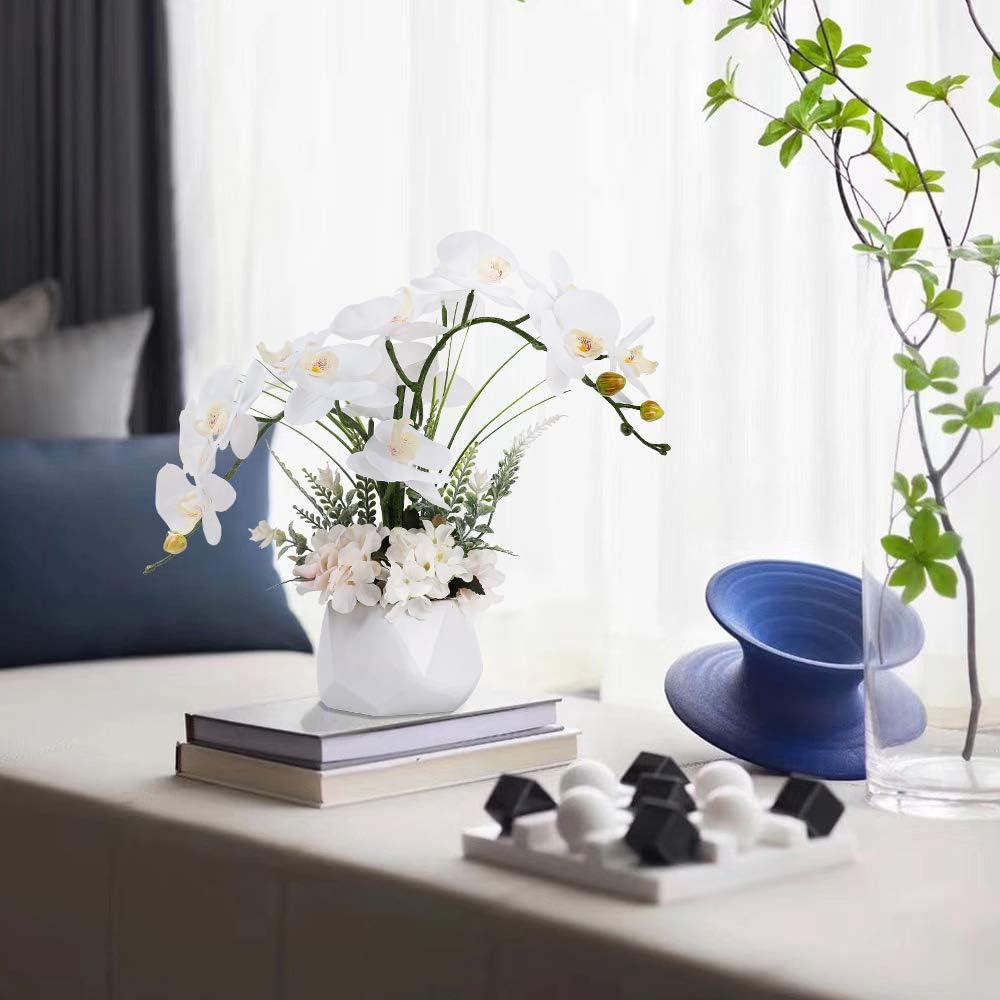 Artificial Potted Orchid Flower for Table Centerpieces,Real Touch White Fake Orchid Flowers in Vase for Home Decoration (Style 2,Black Vase)