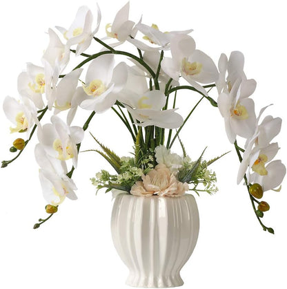 Artificial Potted Orchid Flower for Table Centerpieces,Real Touch White Fake Orchid Flowers in Vase for Home Decoration (Style 2,Black Vase)