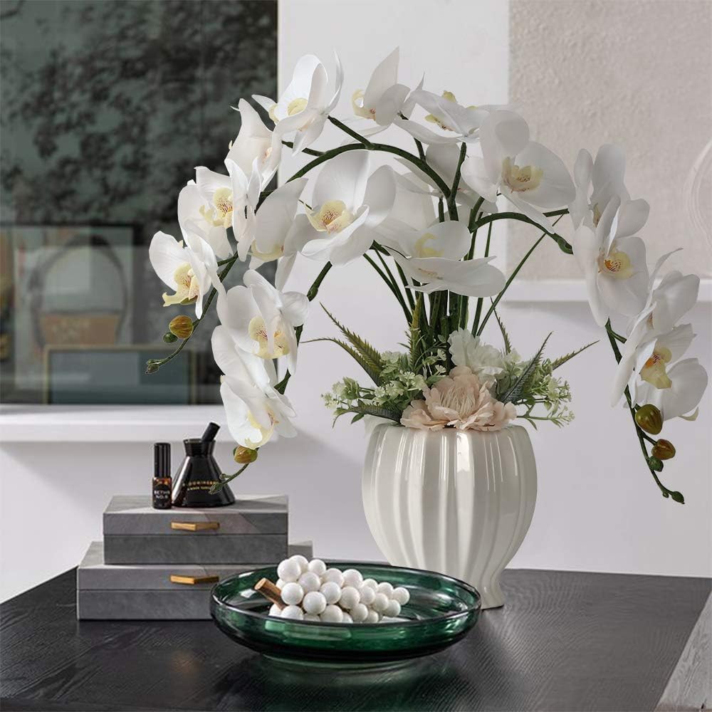 Artificial Potted Orchid Flower for Table Centerpieces,Real Touch White Fake Orchid Flowers in Vase for Home Decoration (Style 2,Black Vase)