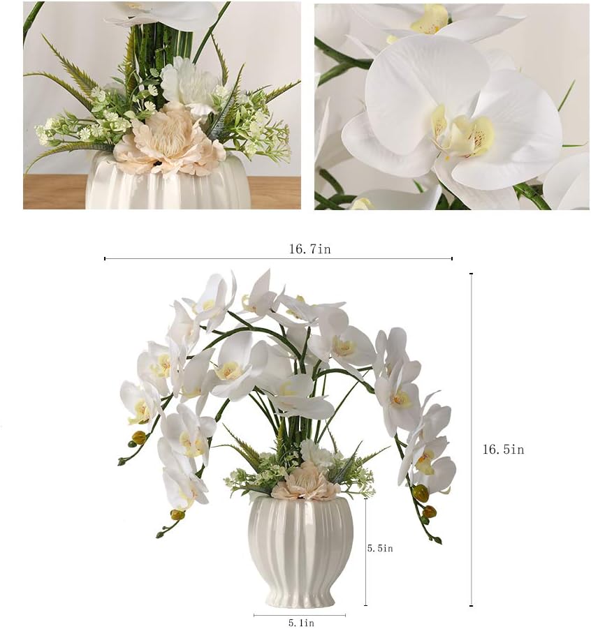 Artificial Potted Orchid Flower for Table Centerpieces,Real Touch White Fake Orchid Flowers in Vase for Home Decoration (Style 2,Black Vase)