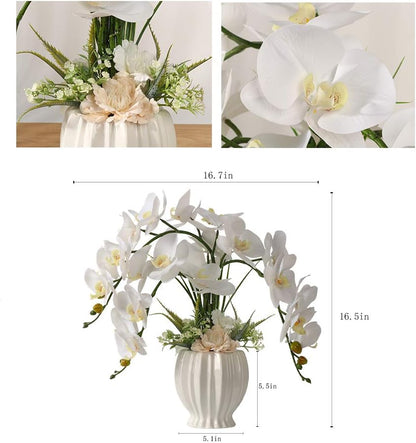 Artificial Potted Orchid Flower for Table Centerpieces,Real Touch White Fake Orchid Flowers in Vase for Home Decoration (Style 2,Black Vase)