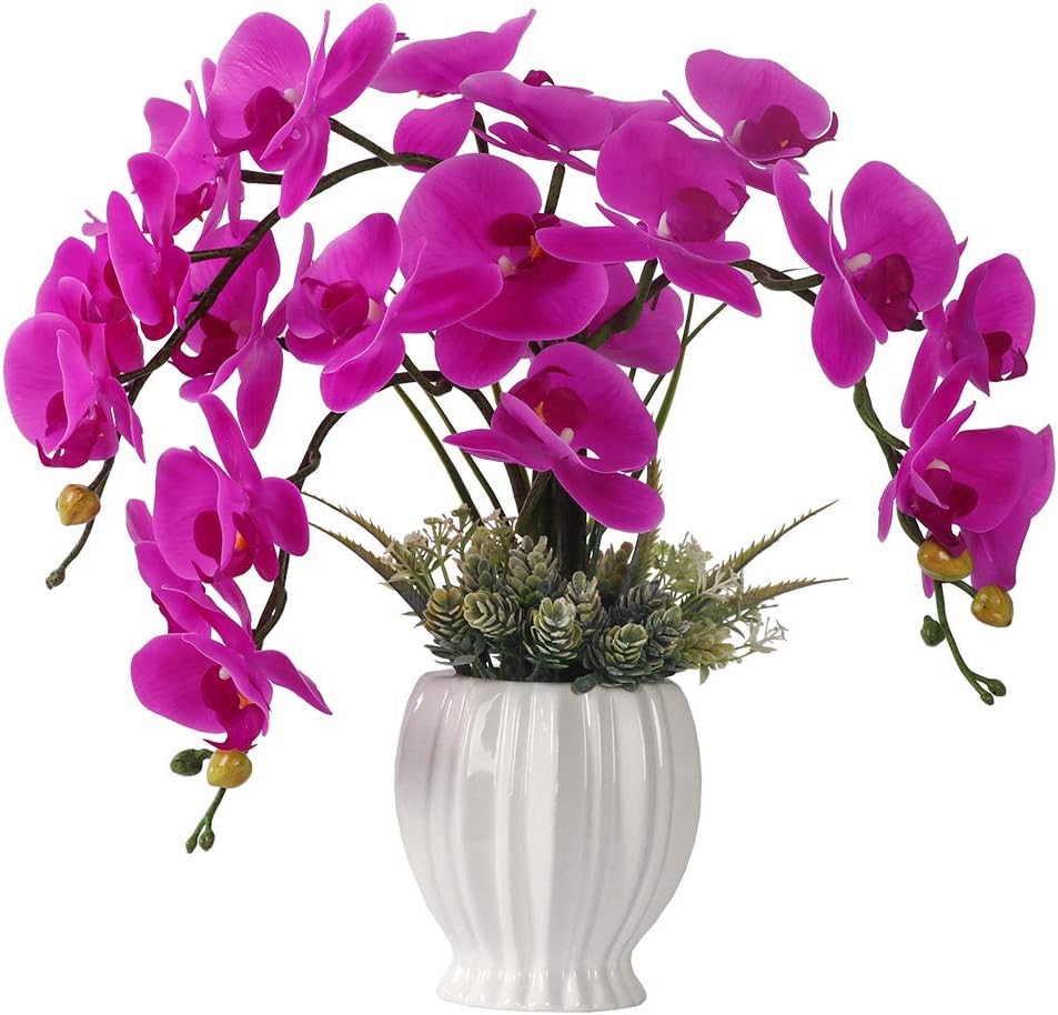 Artificial Potted Orchid Flower for Table Centerpieces,Real Touch White Fake Orchid Flowers in Vase for Home Decoration (Style 2,Black Vase)