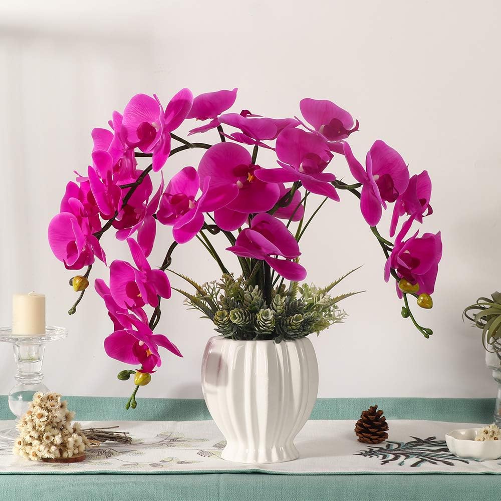 Artificial Potted Orchid Flower for Table Centerpieces,Real Touch White Fake Orchid Flowers in Vase for Home Decoration (Style 2,Black Vase)