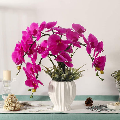Artificial Potted Orchid Flower for Table Centerpieces,Real Touch White Fake Orchid Flowers in Vase for Home Decoration (Style 2,Black Vase)