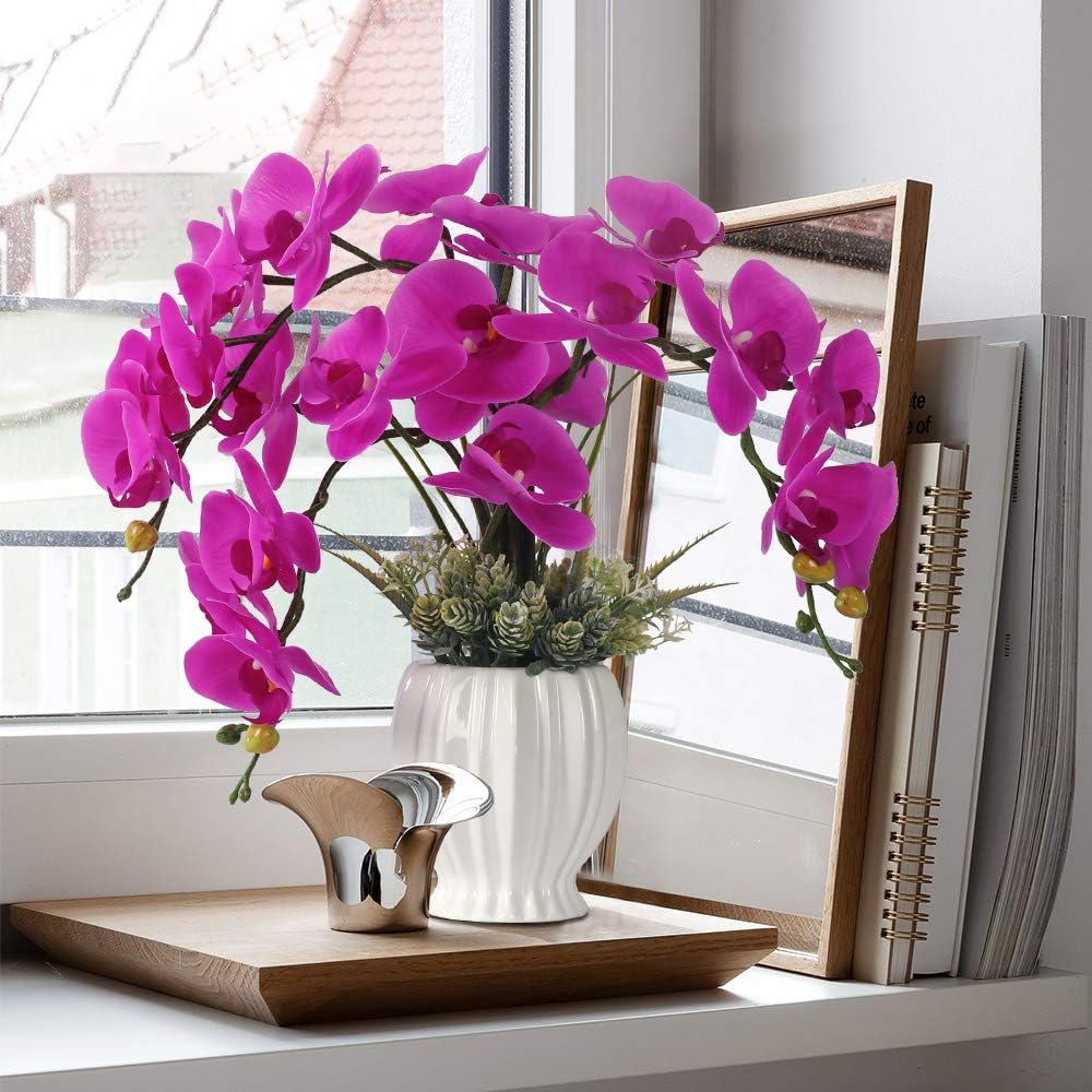 Artificial Potted Orchid Flower for Table Centerpieces,Real Touch White Fake Orchid Flowers in Vase for Home Decoration (Style 2,Black Vase)
