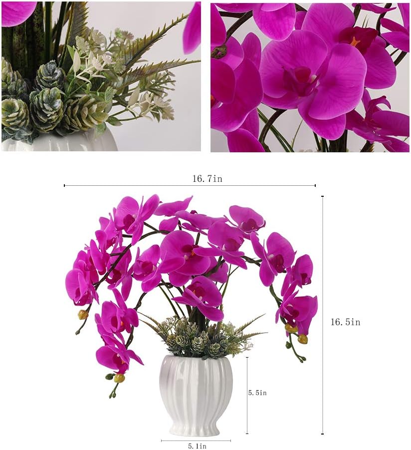 Artificial Potted Orchid Flower for Table Centerpieces,Real Touch White Fake Orchid Flowers in Vase for Home Decoration (Style 2,Black Vase)