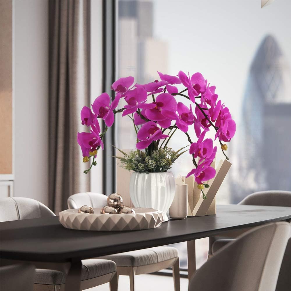 Artificial Potted Orchid Flower for Table Centerpieces,Real Touch White Fake Orchid Flowers in Vase for Home Decoration (Style 2,Black Vase)