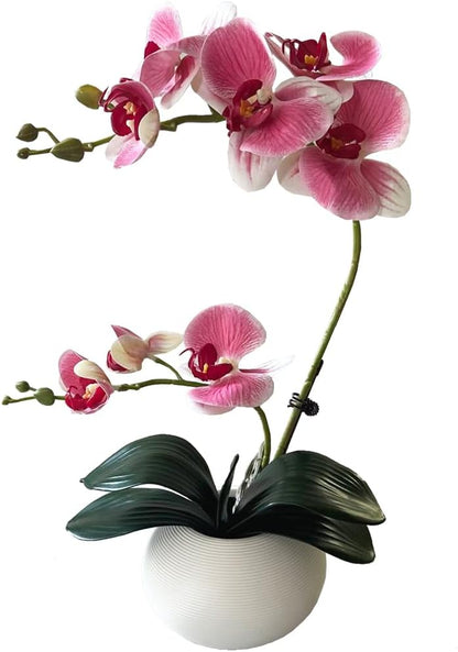 Artificial Potted Orchid Flower for Table Centerpieces,Real Touch White Fake Orchid Flowers in Vase for Home Decoration (Style 2,Black Vase)