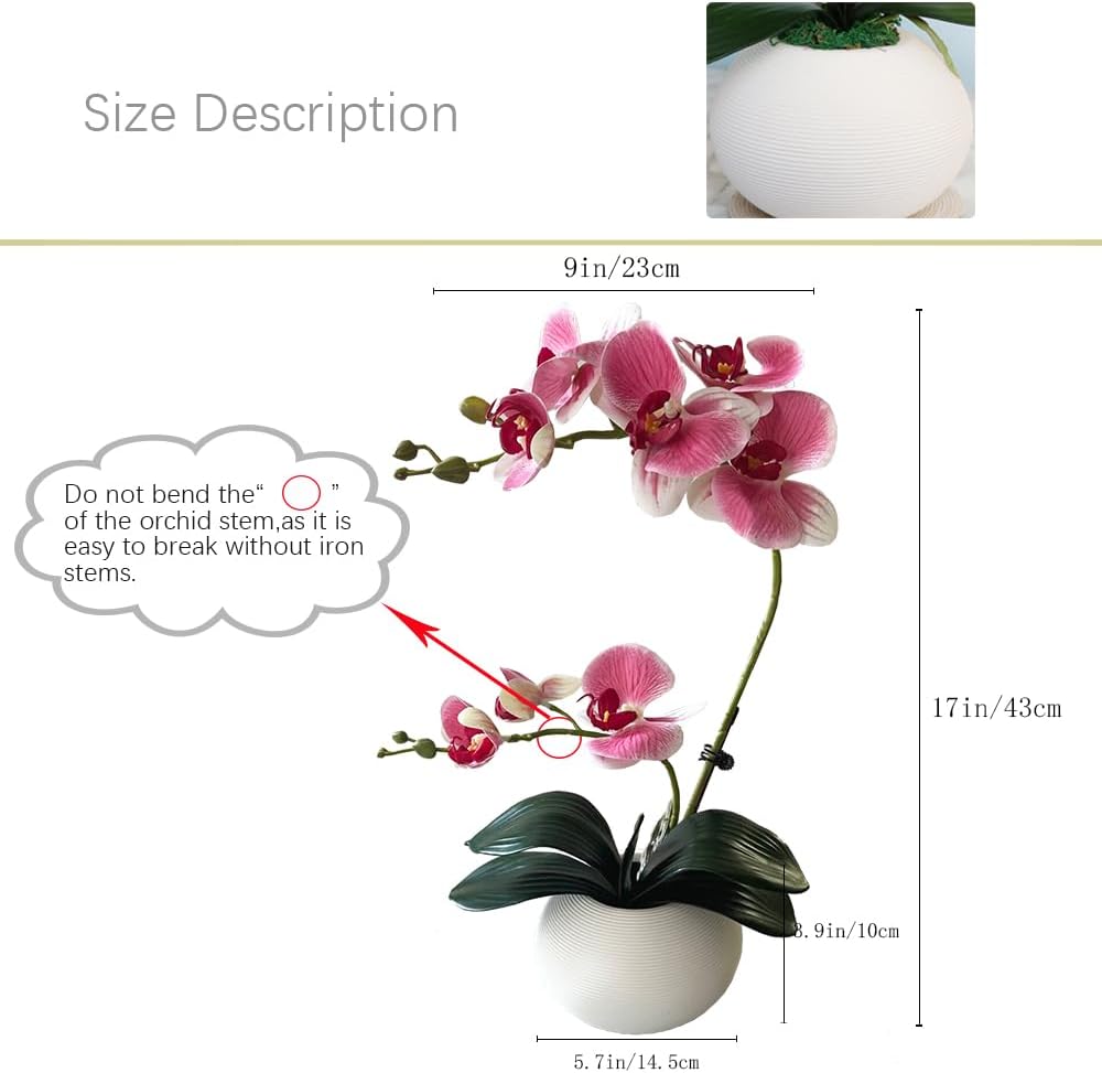 Artificial Potted Orchid Flower for Table Centerpieces,Real Touch White Fake Orchid Flowers in Vase for Home Decoration (Style 2,Black Vase)
