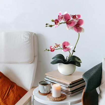 Artificial Potted Orchid Flower for Table Centerpieces,Real Touch White Fake Orchid Flowers in Vase for Home Decoration (Style 2,Black Vase)