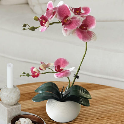 Artificial Potted Orchid Flower for Table Centerpieces,Real Touch White Fake Orchid Flowers in Vase for Home Decoration (Style 2,Black Vase)