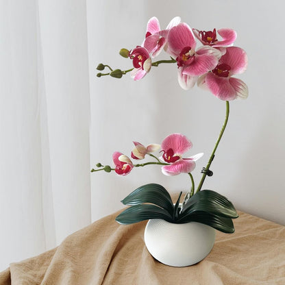 Artificial Potted Orchid Flower for Table Centerpieces,Real Touch White Fake Orchid Flowers in Vase for Home Decoration (Style 2,Black Vase)
