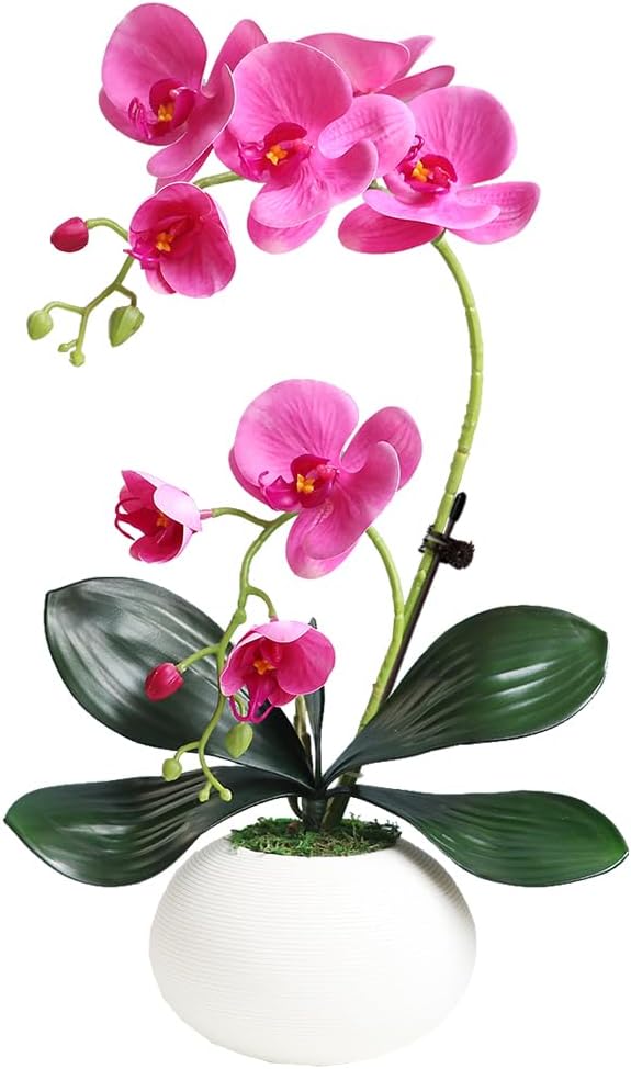 Artificial Potted Orchid Flower for Table Centerpieces,Real Touch White Fake Orchid Flowers in Vase for Home Decoration (Style 2,Black Vase)