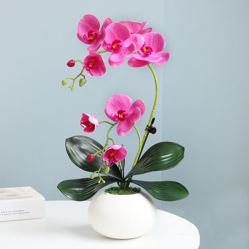 Artificial Potted Orchid Flower for Table Centerpieces,Real Touch White Fake Orchid Flowers in Vase for Home Decoration (Style 2,Black Vase)