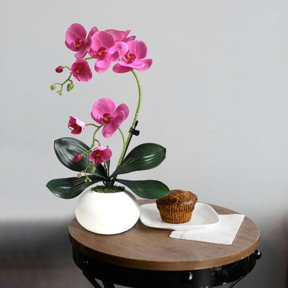 Artificial Potted Orchid Flower for Table Centerpieces,Real Touch White Fake Orchid Flowers in Vase for Home Decoration (Style 2,Black Vase)