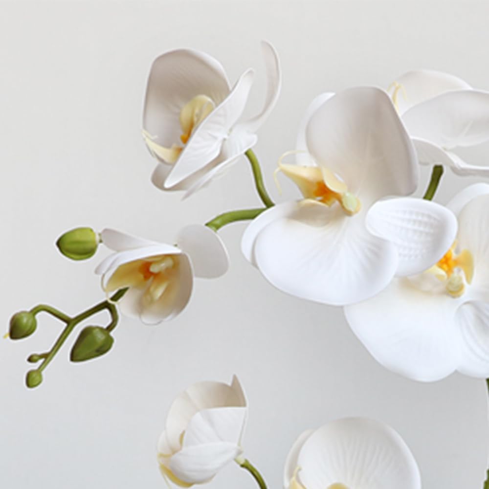 Artificial Potted Orchid Flower for Table Centerpieces,Real Touch White Fake Orchid Flowers in Vase for Home Decoration (Style 2,Black Vase)