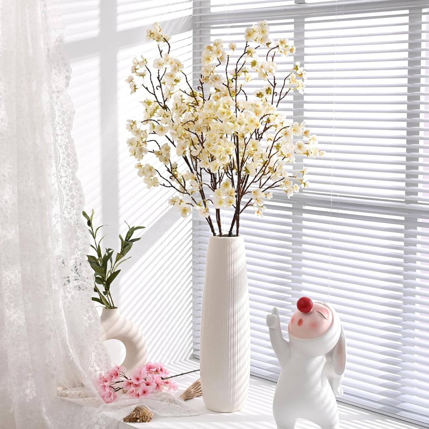 36'' Cherry Blossom Decor, 4 Pcs Long Stem Artificial Flowers for Tall Vase | Cherry Blossom Tree Branches for Floral Arrangements Wedding Spring Decorations (Yellow)