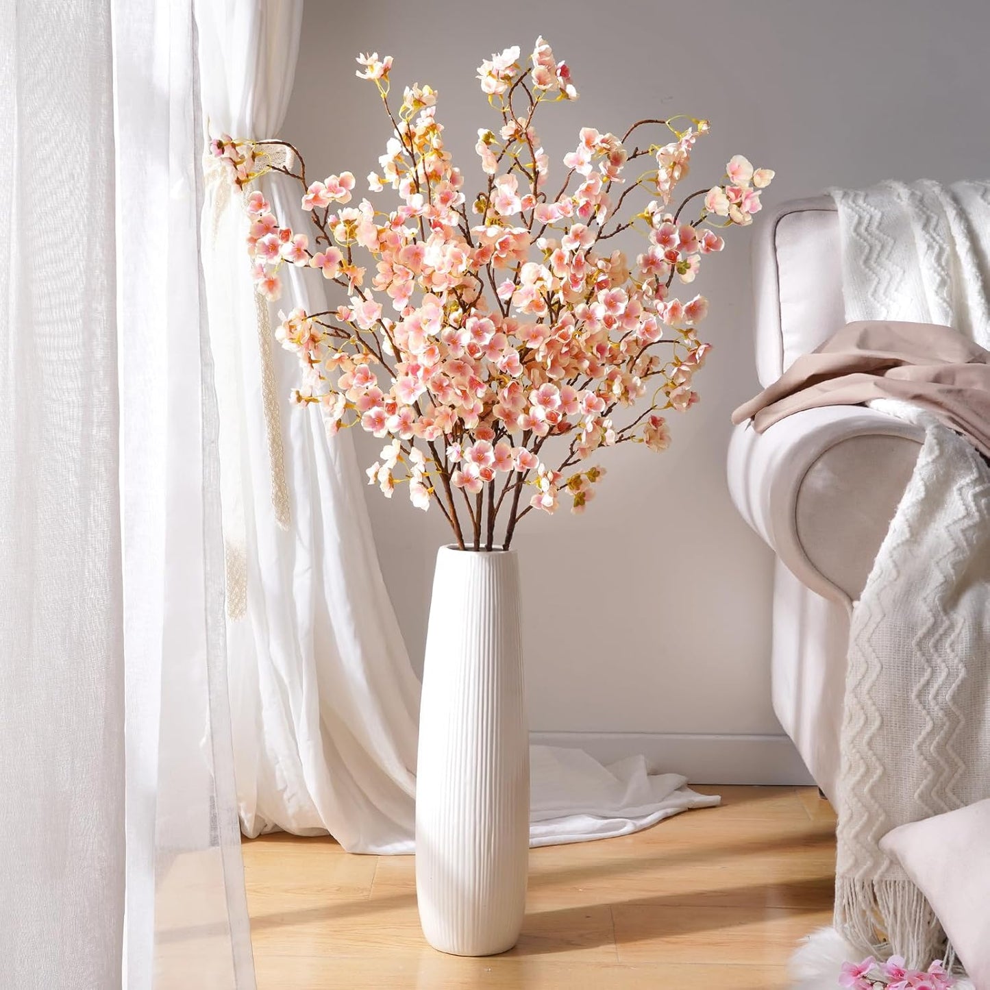 36'' Cherry Blossom Decor, 4 Pcs Long Stem Artificial Flowers for Tall Vase | Cherry Blossom Tree Branches for Floral Arrangements Wedding Spring Decorations (Yellow)