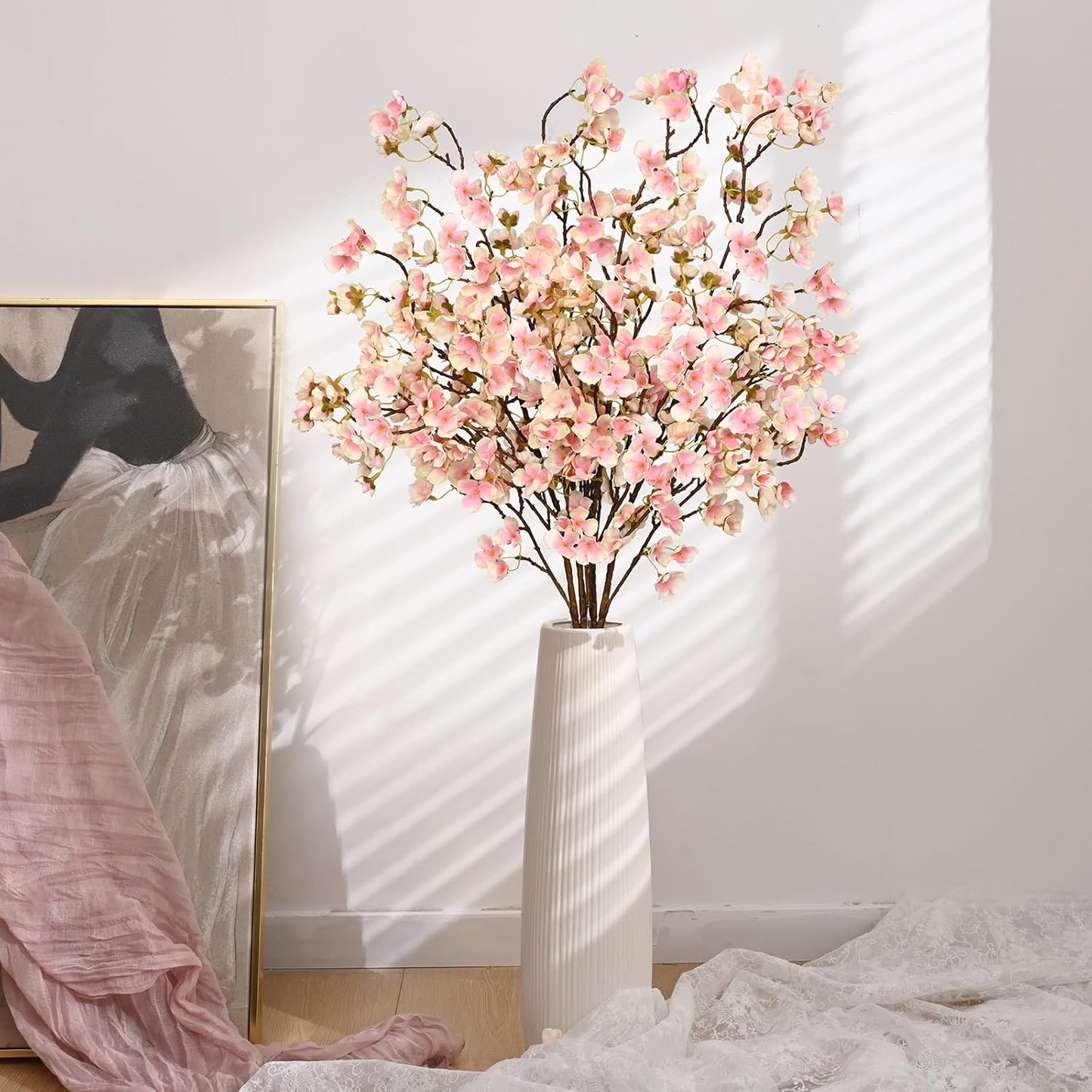 36'' Cherry Blossom Decor, 4 Pcs Long Stem Artificial Flowers for Tall Vase | Cherry Blossom Tree Branches for Floral Arrangements Wedding Spring Decorations (Yellow)