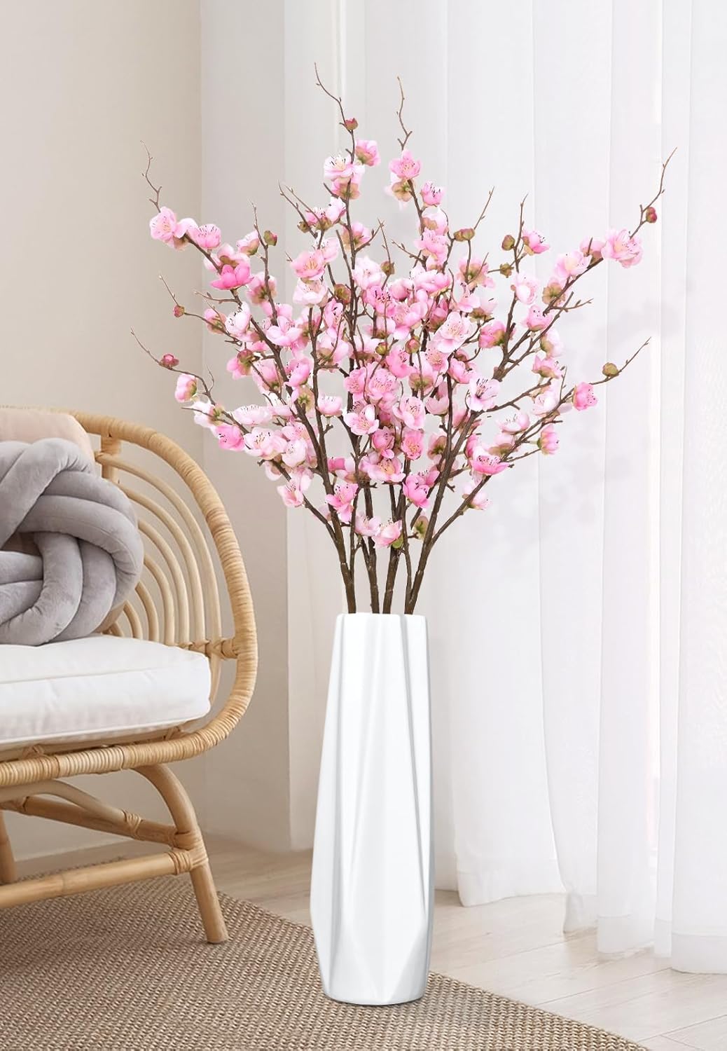 36'' Cherry Blossom Decor, 4 Pcs Long Stem Artificial Flowers for Tall Vase | Cherry Blossom Tree Branches for Floral Arrangements Wedding Spring Decorations (Yellow)