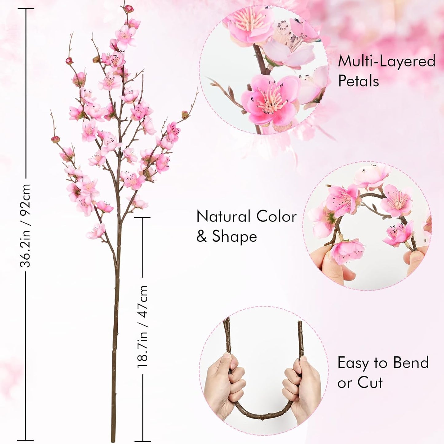 36'' Cherry Blossom Decor, 4 Pcs Long Stem Artificial Flowers for Tall Vase | Cherry Blossom Tree Branches for Floral Arrangements Wedding Spring Decorations (Yellow)