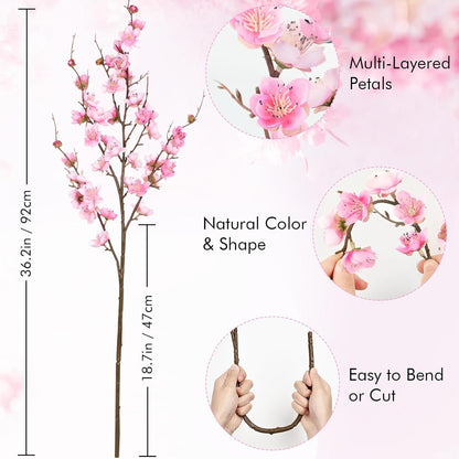 36'' Cherry Blossom Decor, 4 Pcs Long Stem Artificial Flowers for Tall Vase | Cherry Blossom Tree Branches for Floral Arrangements Wedding Spring Decorations (Yellow)