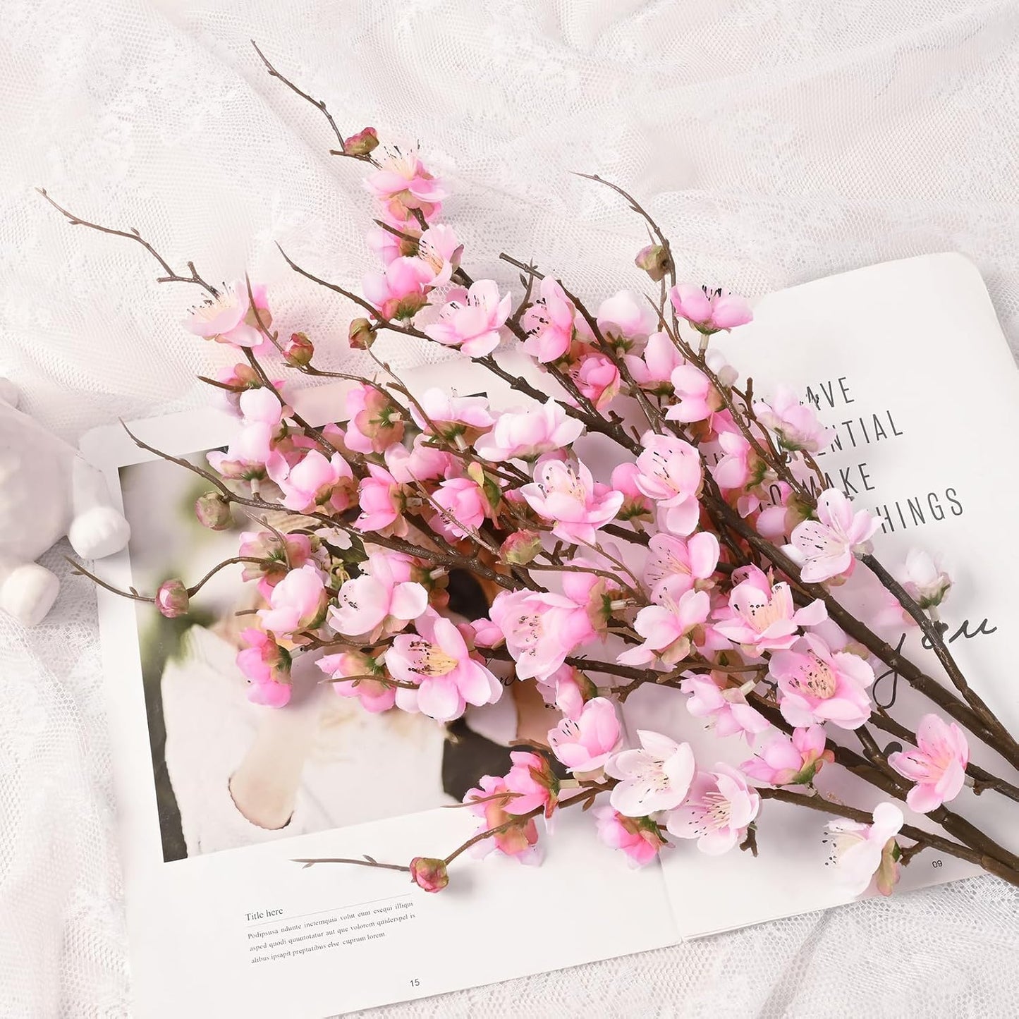 36'' Cherry Blossom Decor, 4 Pcs Long Stem Artificial Flowers for Tall Vase | Cherry Blossom Tree Branches for Floral Arrangements Wedding Spring Decorations (Yellow)