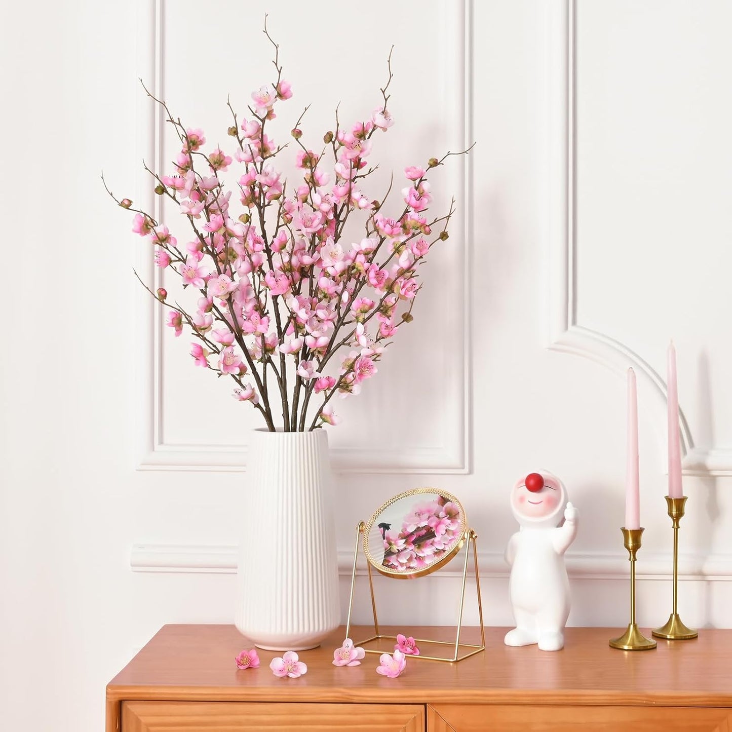36'' Cherry Blossom Decor, 4 Pcs Long Stem Artificial Flowers for Tall Vase | Cherry Blossom Tree Branches for Floral Arrangements Wedding Spring Decorations (Yellow)