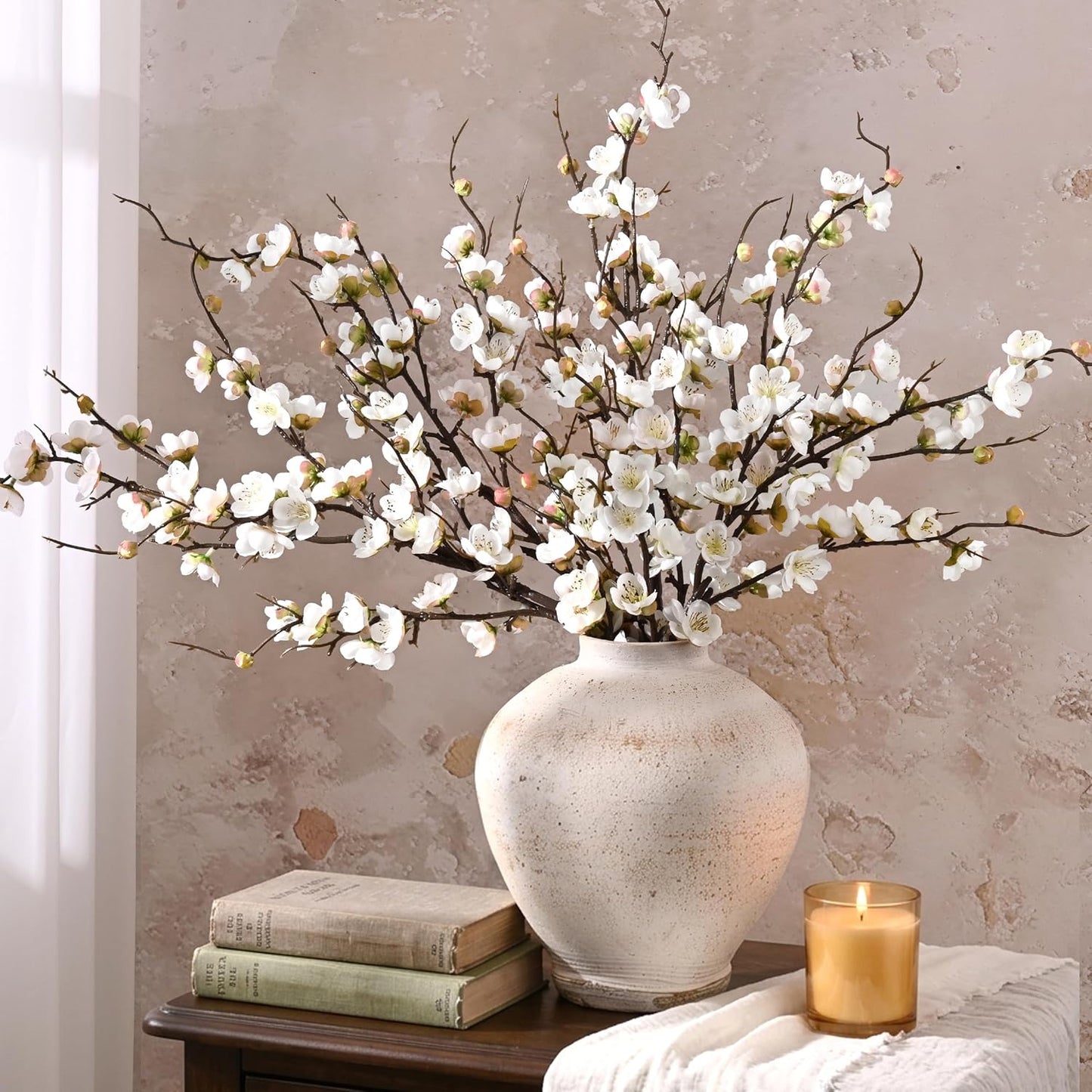 36'' Cherry Blossom Decor, 4 Pcs Long Stem Artificial Flowers for Tall Vase | Cherry Blossom Tree Branches for Floral Arrangements Wedding Spring Decorations (Yellow)