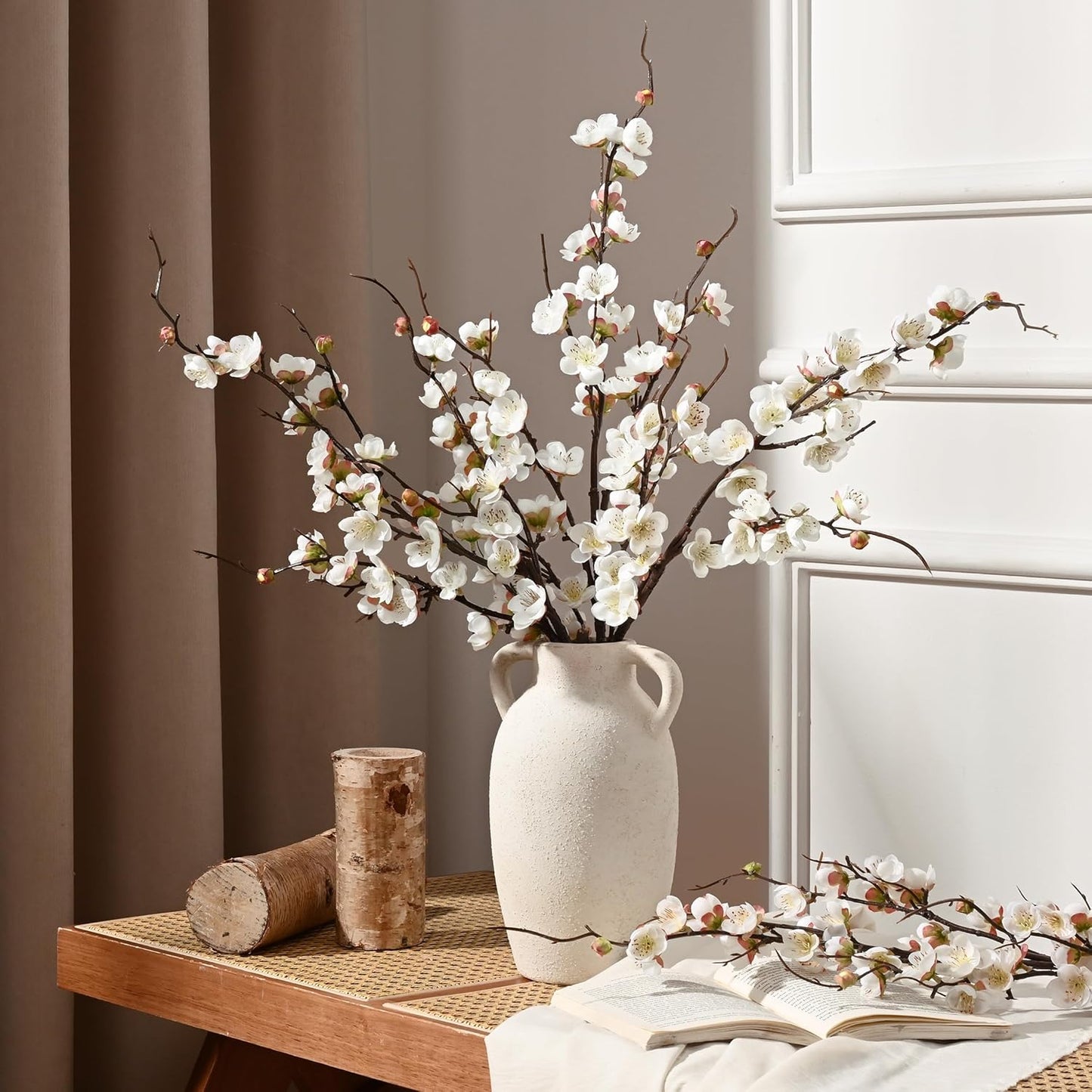 36'' Cherry Blossom Decor, 4 Pcs Long Stem Artificial Flowers for Tall Vase | Cherry Blossom Tree Branches for Floral Arrangements Wedding Spring Decorations (Yellow)